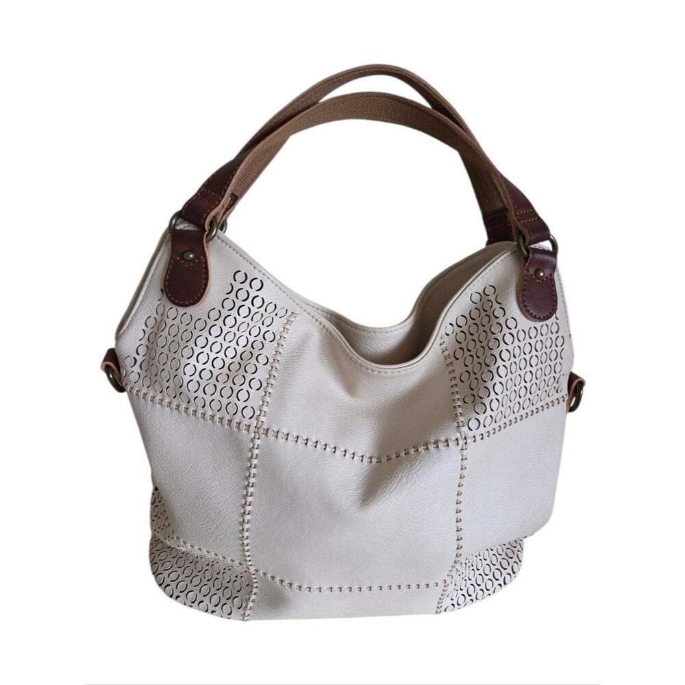 clarks cream patchwork laser-cut faux leather hobo shoulder bag